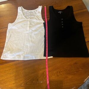 LOFT White & Black Ribbed Henley Tank Tops - Button Front Set